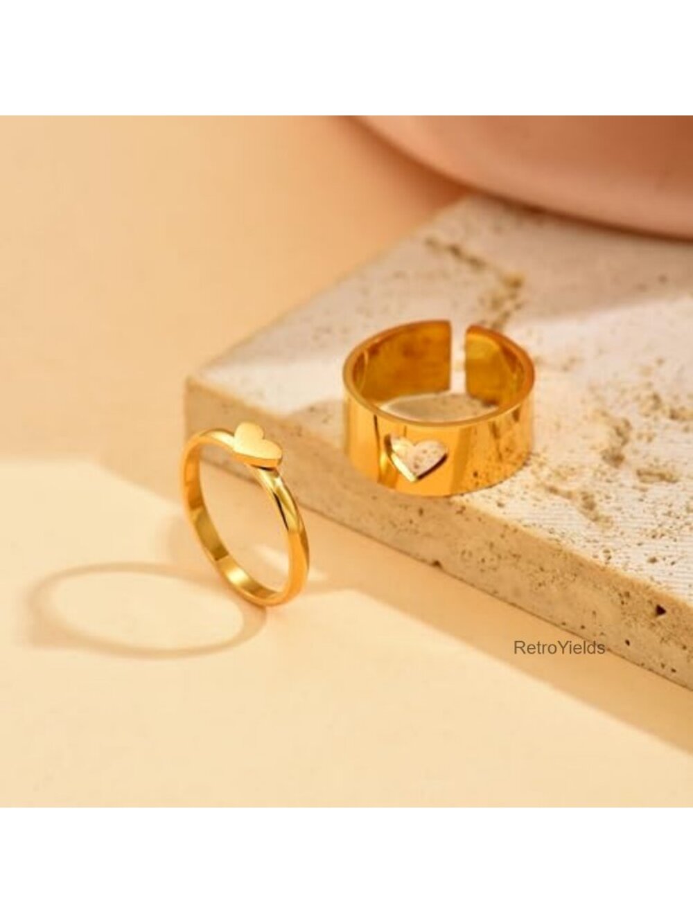 Matching Heart Rings for Couples Stainless Steel Promise Rings Set - Picture 5 of 6